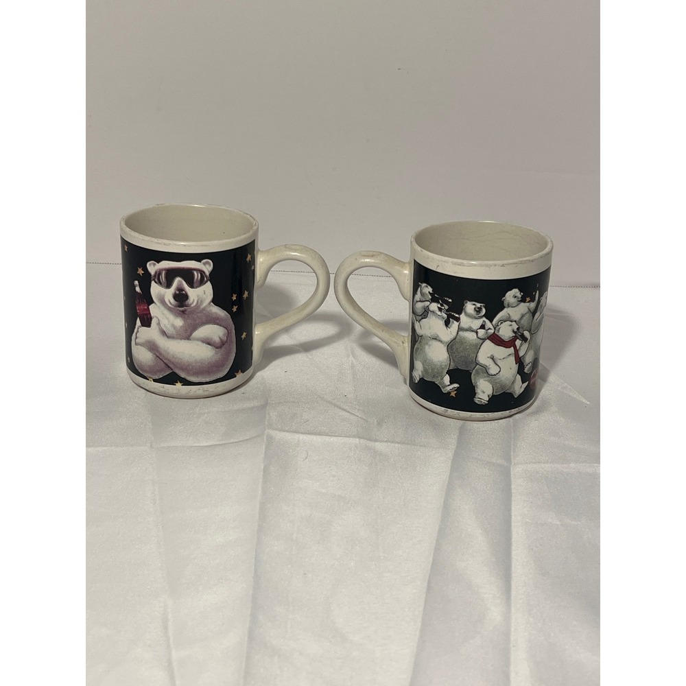 Vintage Coca-Cola Polar Bear Coffee Mugs Set of 2 Gibson Ceramic Coke Collectibl